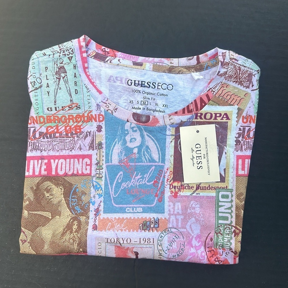 New GUESS Men's Global Postcard Graphic Crewneck T-Shirt SZ M - Picture 6 of 8